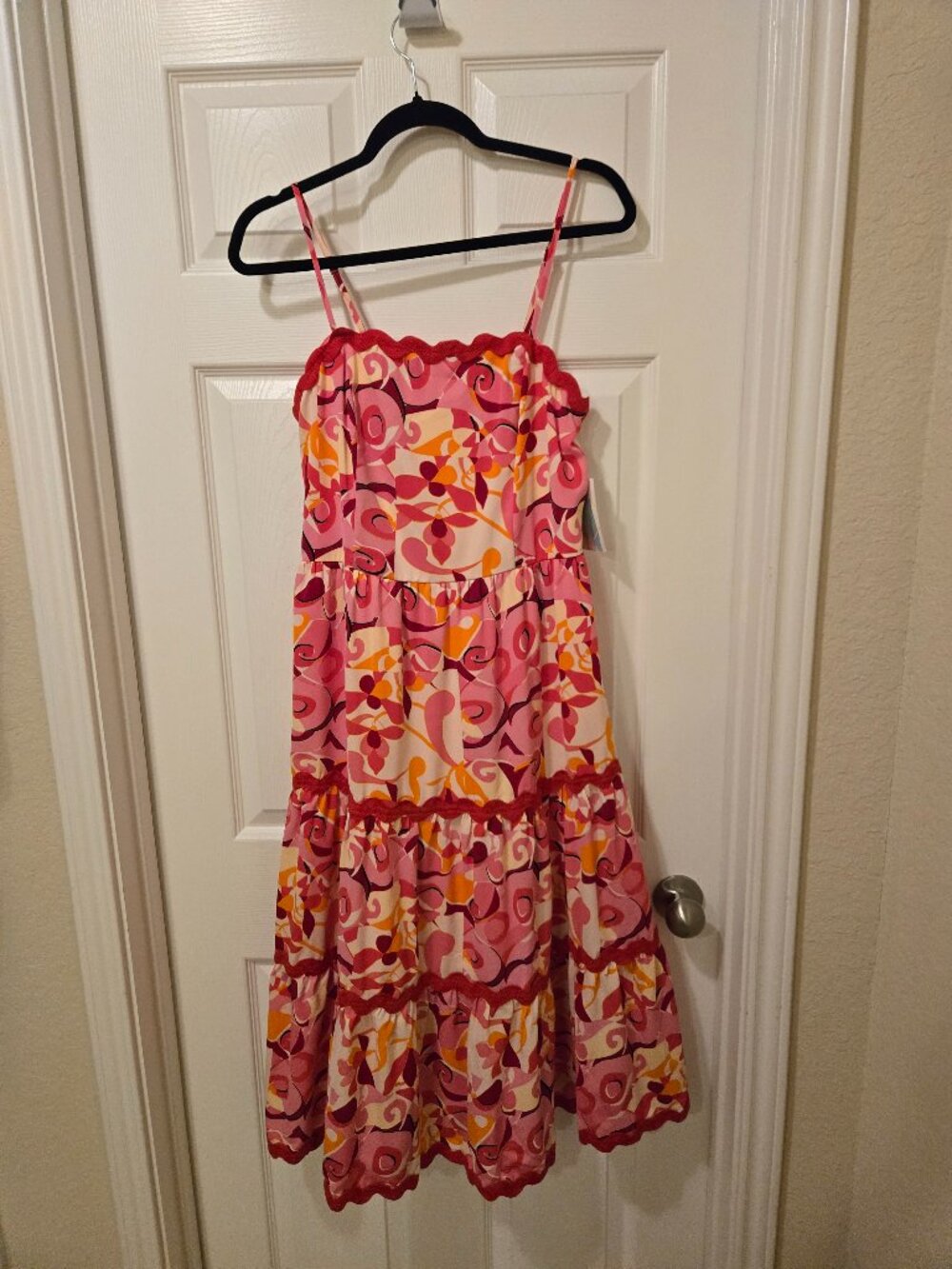 She +sky yellow and pink Abstract Floral Tiered maxi dress